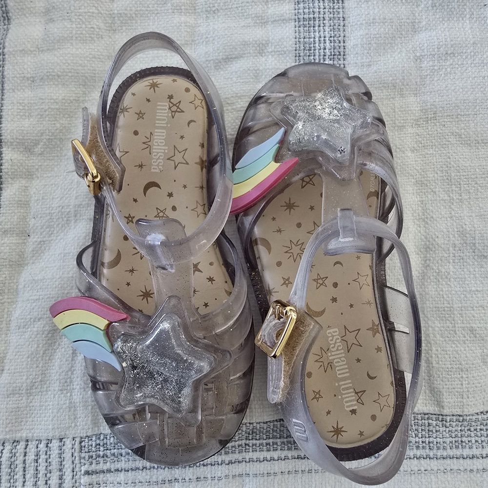 Mini Melissa Clear Jelly Sandals with Star and Rainbow Size 10